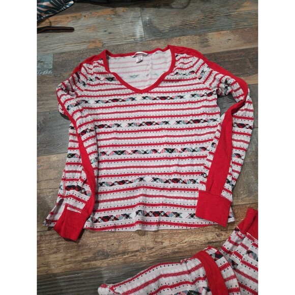 Victoria’s Secret XS Long Johns Winter PJ’S Thermal 2-Pc Set Red Plaid Stripe B9 - Picture 3 of 9